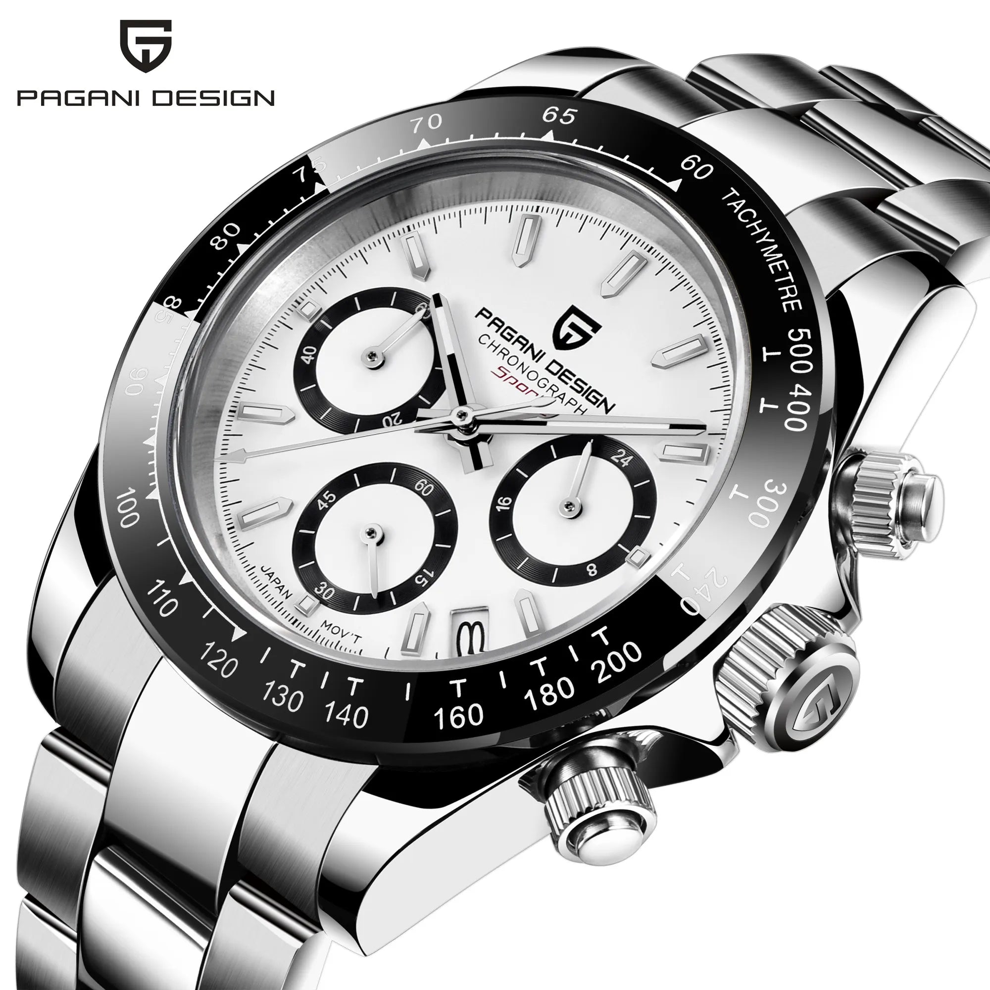 PAGANI DESIGN PD1644 Men's VK63 Quartz Chronograph Watch Sapphire Glass Stainless Steel 100M Waterproof Sport Wristwatch