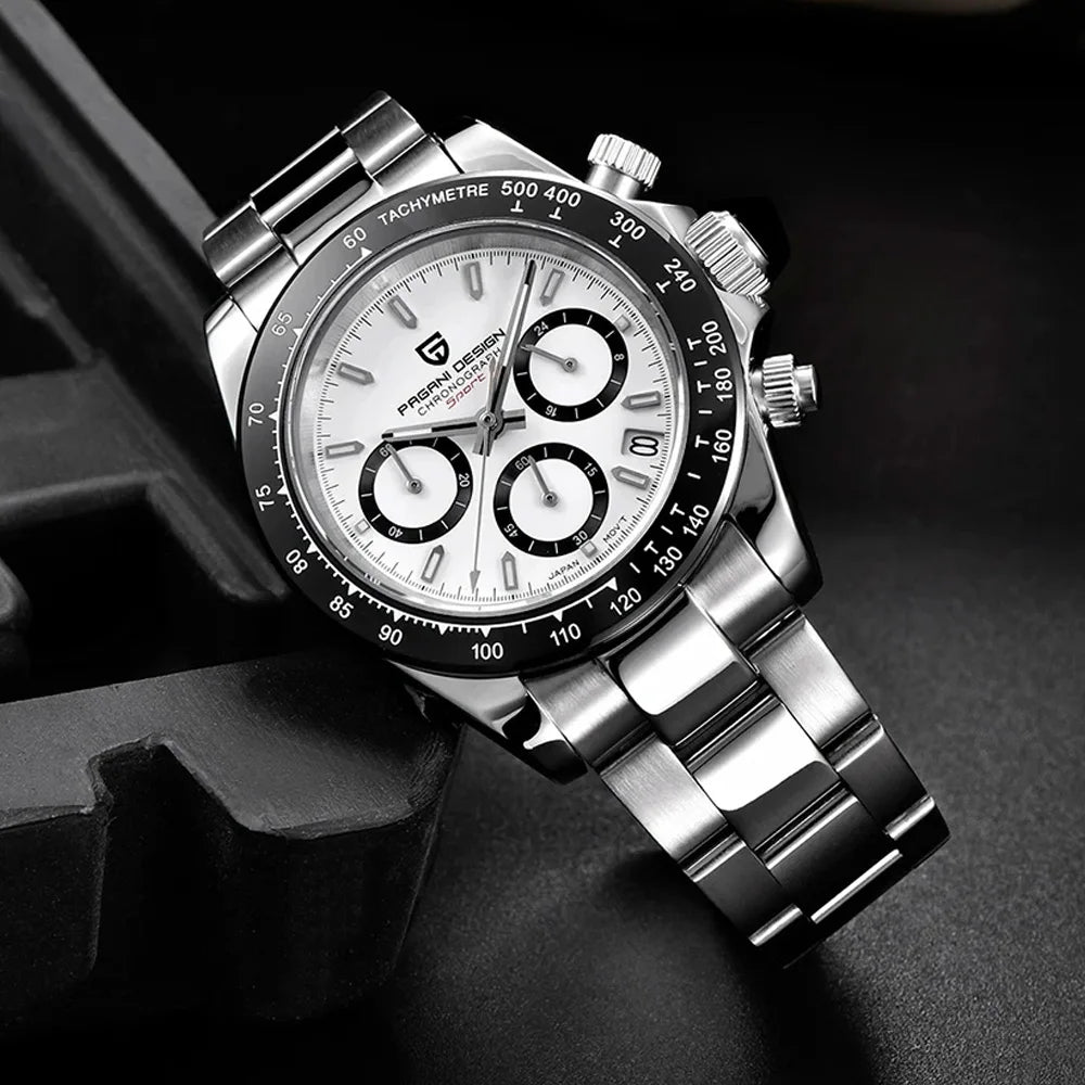 PAGANI DESIGN PD1644 Men's VK63 Quartz Chronograph Watch Sapphire Glass Stainless Steel 100M Waterproof Sport Wristwatch
