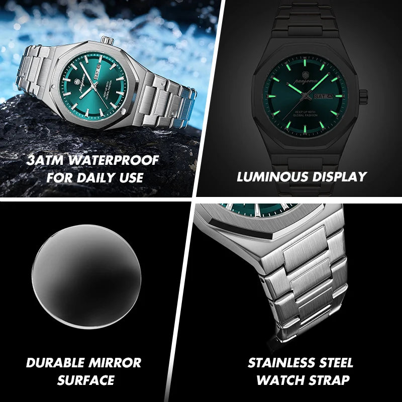 PAAZOMU Luxury Original Watches For Man Sports Quartz Watch Waterproof Luminous Week Date Watches Gift Box 2026