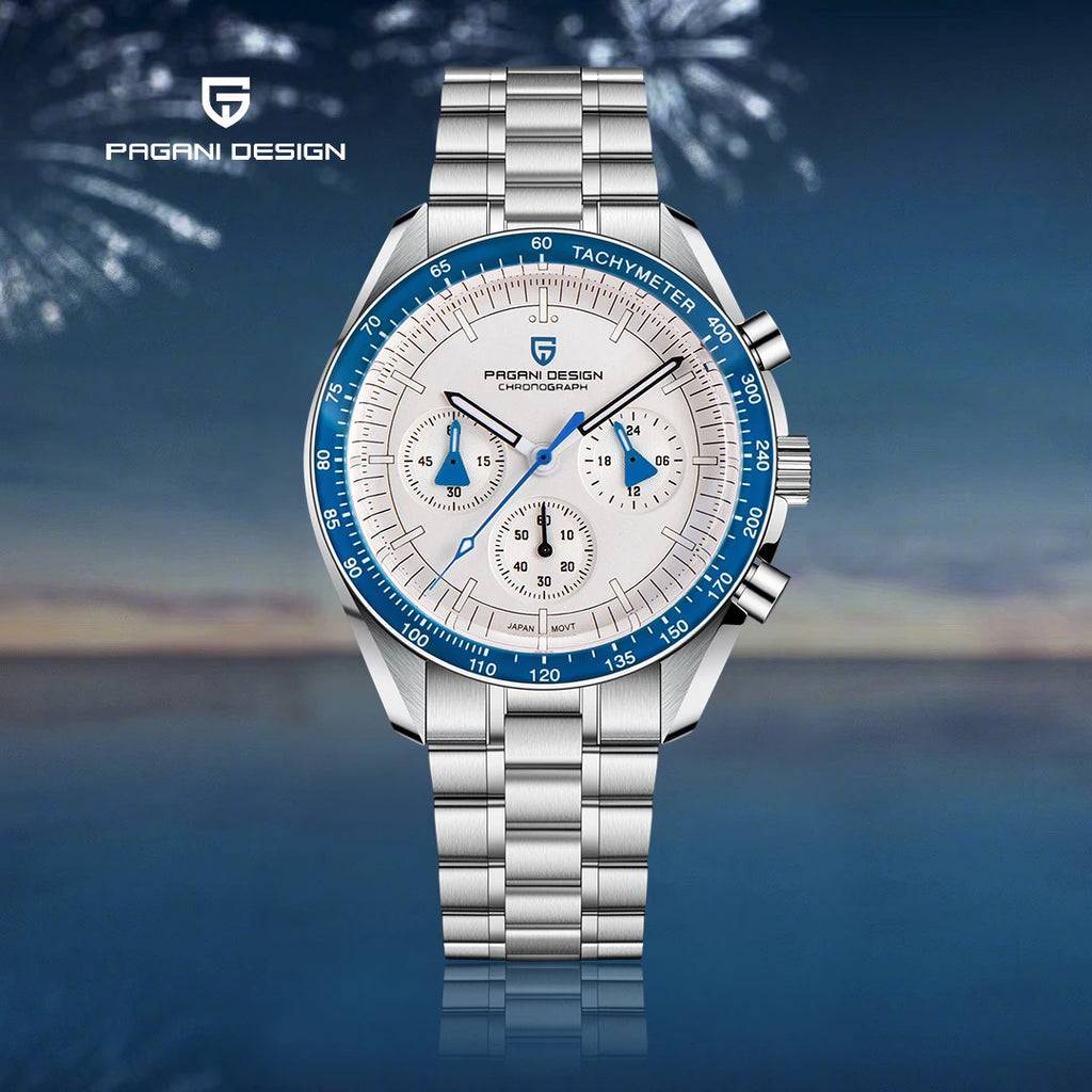 2026 New PAGANI DESIGN Moon Blue Men's Watches Luxury Quartz Watch For Men Chronograph AR Sapphire Waterproof VK63 Men Clock